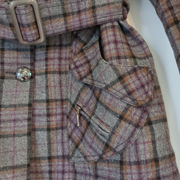 Click Coat Women's Large Plaid Wool Clueless Y2K Corpcore Belted - Picture 4 of 11